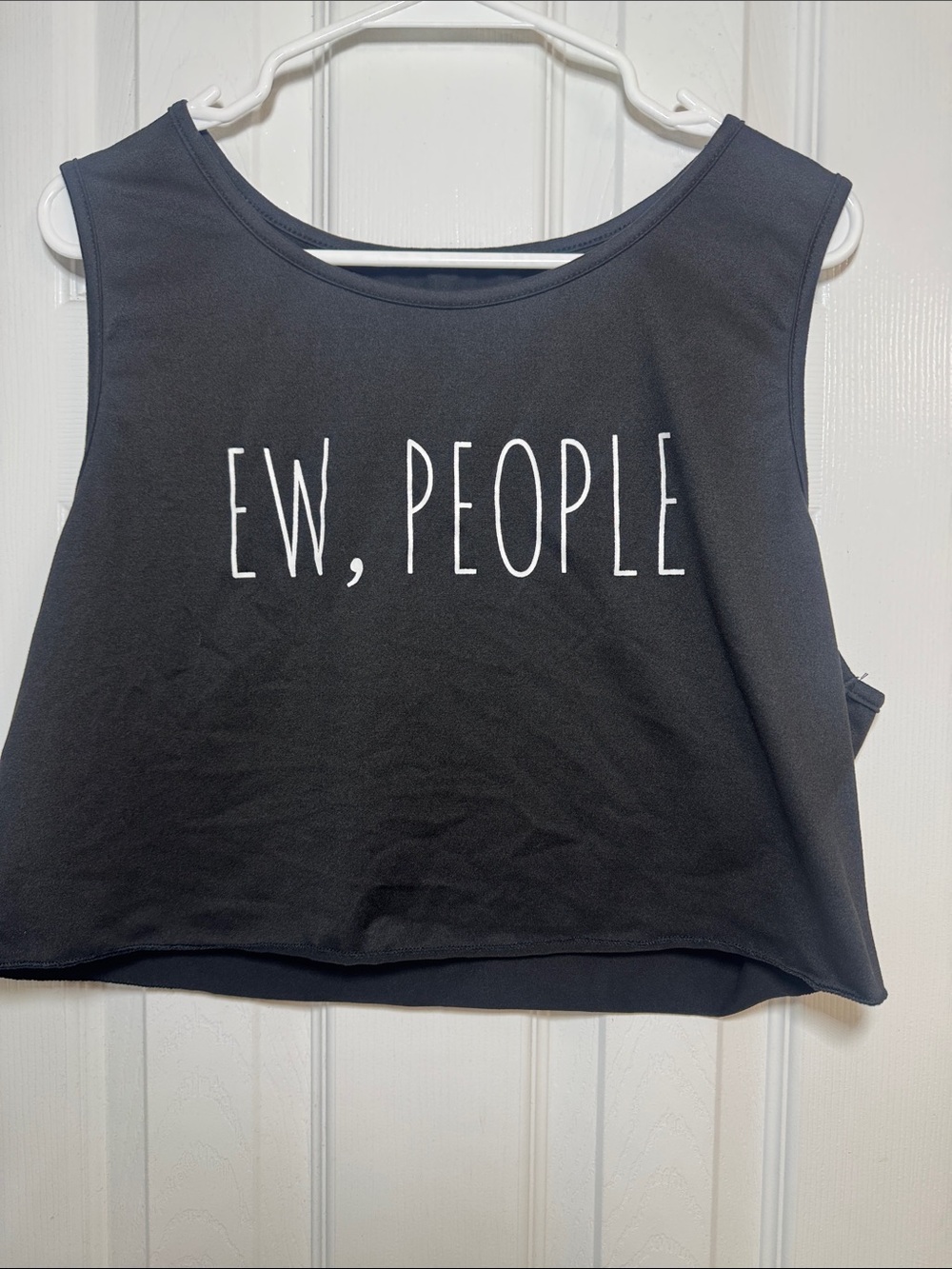 Black Crop Tank with White "EW, PEOPLE" Graphic